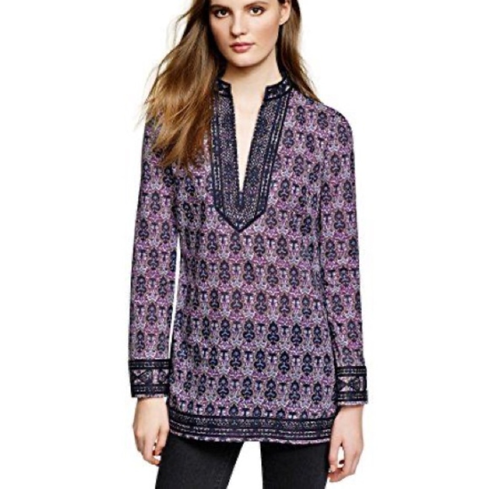 Tory Burch Printed Cotton Tory Tunic in Dynasty Purple Size 6